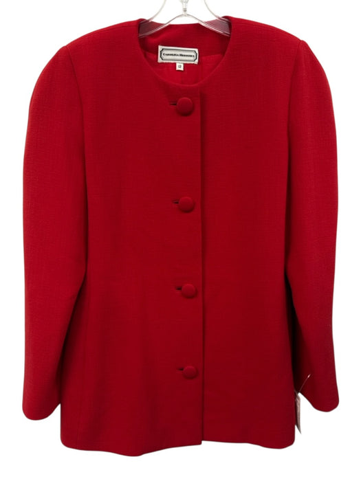 Carolina Herrera Size 12 Red Wool Button Front Round Neck Vintage Jacket Red / 12