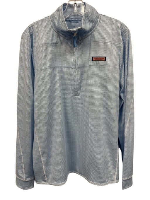 Vineyard vines Size L Blue & White Poly Blend Printed Long Sleeve 1/4 Zip Top Blue & White / L