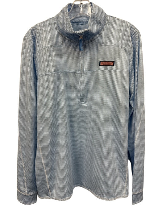 Vineyard vines Size L Blue & White Poly Blend Printed Long Sleeve 1/4 Zip Top Blue & White / L