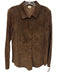Ecru Size L Dark Brown Leather Button Front Long Sleeve Braid Detail Suede Top Dark Brown / L