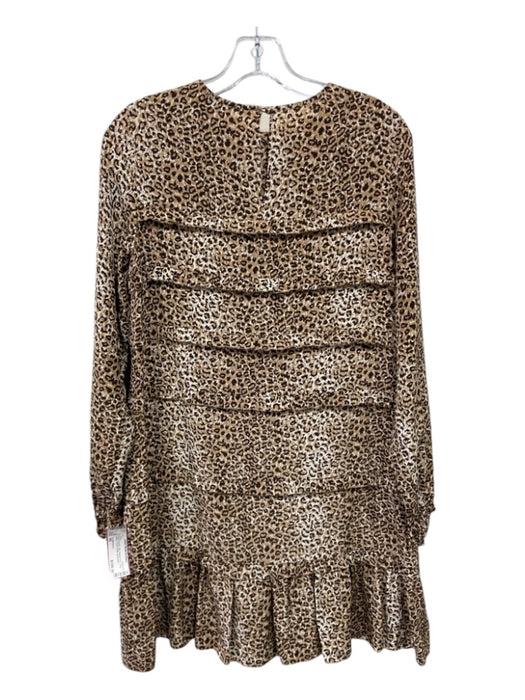 Ann Mashburn Size XS Beige & Brown Silk Animal Print Long Sleeve Tiered Dress Beige & Brown / XS