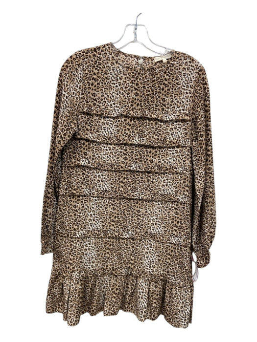 Ann Mashburn Size XS Beige & Brown Silk Animal Print Long Sleeve Tiered Dress Beige & Brown / XS