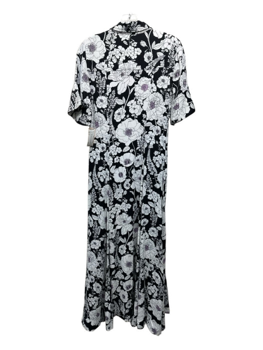 Maeve Size S Black, White, Pink Viscose Button Down Floral Collared Dress Black, White, Pink / S