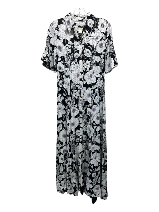 Maeve Size S Black, White, Pink Viscose Button Down Floral Collared Dress Black, White, Pink / S