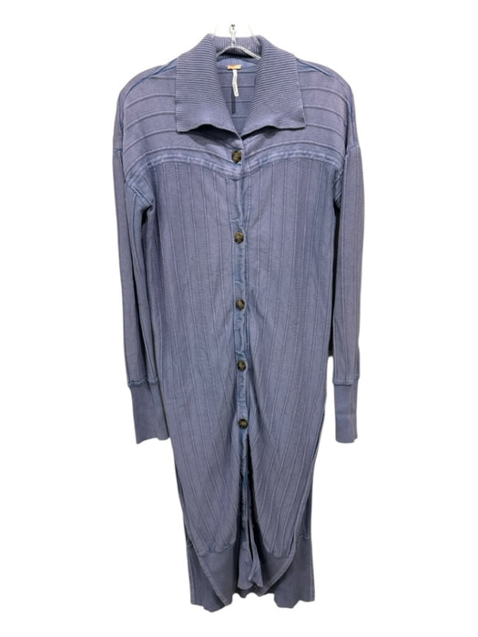 Free People Size XS Light Blue Cotton Button Down Ribbed Side Slits Dress Light Blue / XS