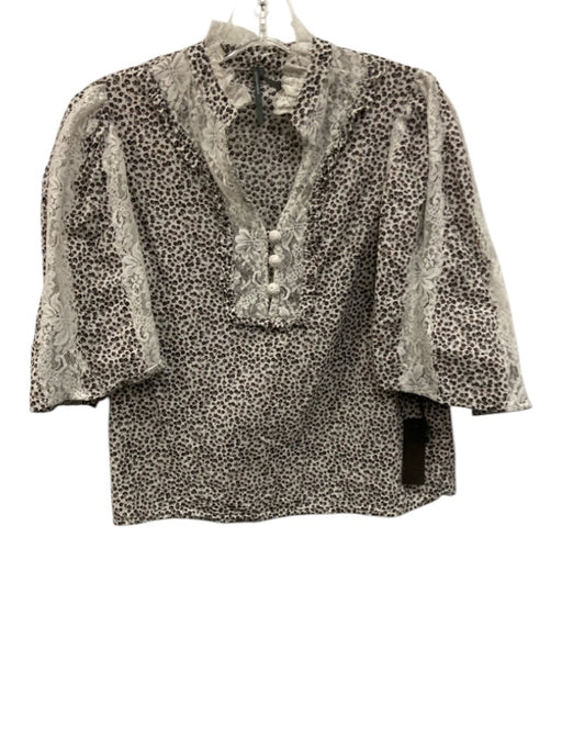 Anthropologie Size XS White & Multi Cotton short flare sleeve Floral Buttons Top White & Multi / XS