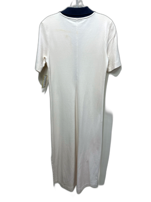 AYR Size M Cream & Navy Pima Cotton Short Sleeve Button Detail Maxi Dress Cream & Navy / M