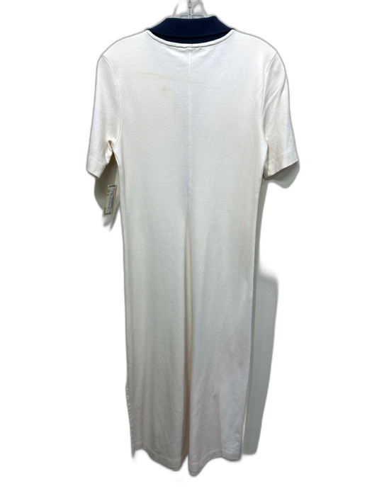 AYR Size M Cream & Navy Pima Cotton Short Sleeve Button Detail Maxi Dress Cream & Navy / M