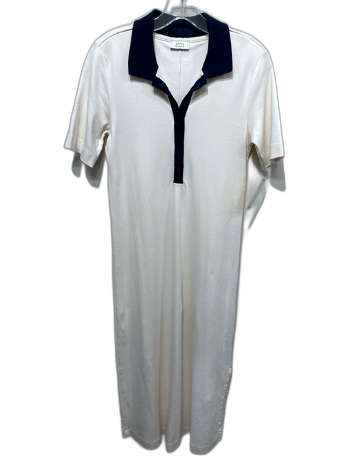 AYR Size M Cream & Navy Pima Cotton Short Sleeve Button Detail Maxi Dress Cream & Navy / M