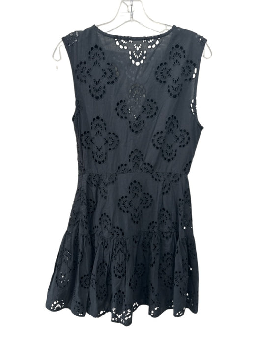 Tanya Taylor Size S Black Cotton Sleeveless Eyelet Front knot Tiered Dress Black / S