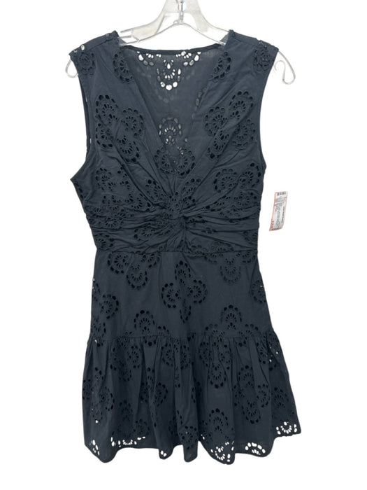 Tanya Taylor Size S Black Cotton Sleeveless Eyelet Front knot Tiered Dress Black / S