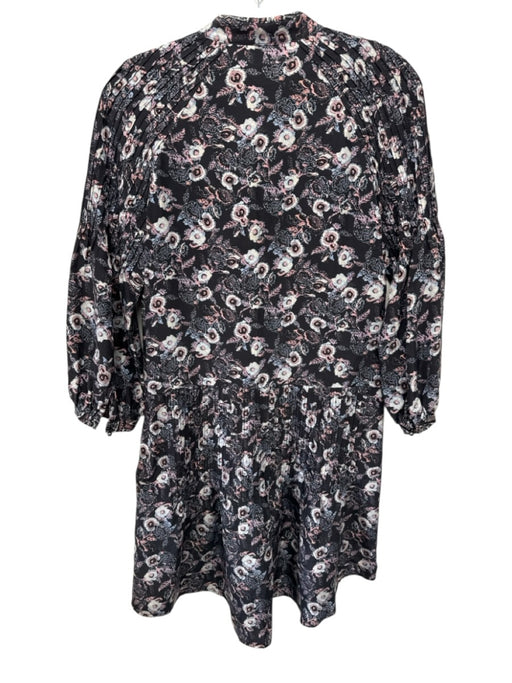 Veronica Beard Size 2 Pink, Gray & White Silk Long Bell Sleeve Floral Dress Pink, Gray & White / 2