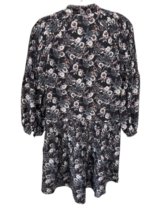Veronica Beard Size 2 Pink, Gray & White Silk Long Bell Sleeve Floral Dress Pink, Gray & White / 2