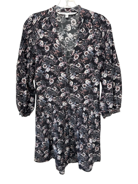 Veronica Beard Size 2 Pink, Gray & White Silk Long Bell Sleeve Floral Dress Pink, Gray & White / 2