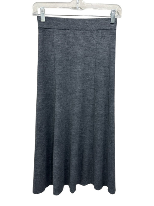 Maje Size 34 Gray & Silver Wool Blend Rib Knit Grommet Side Slit Maxi Skirt Gray & Silver / 34