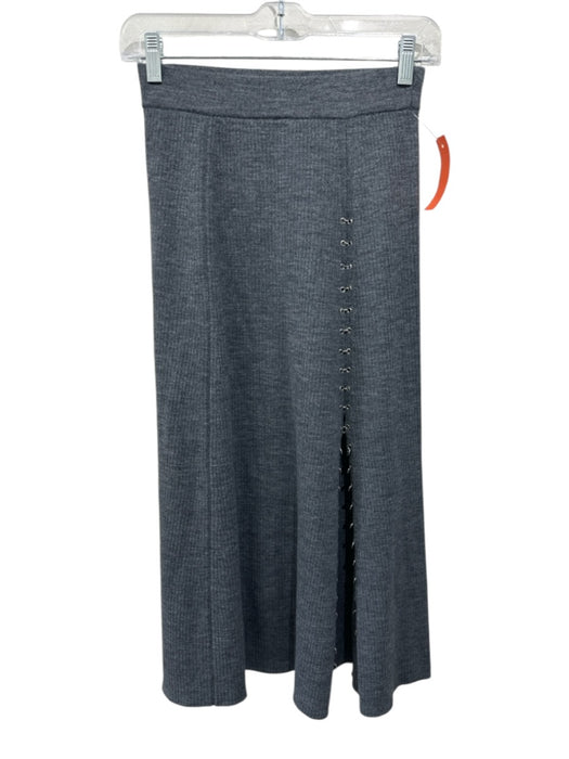 Maje Size 34 Gray & Silver Wool Blend Rib Knit Grommet Side Slit Maxi Skirt Gray & Silver / 34