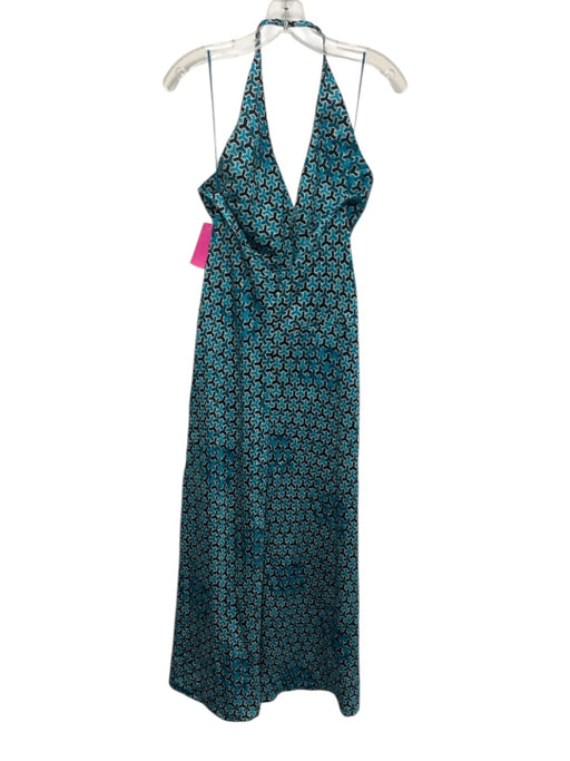 Banana Republic Size 6 Teal, Black & White Viscose & Linen Geometric Jumpsuit Teal, Black & White / 6