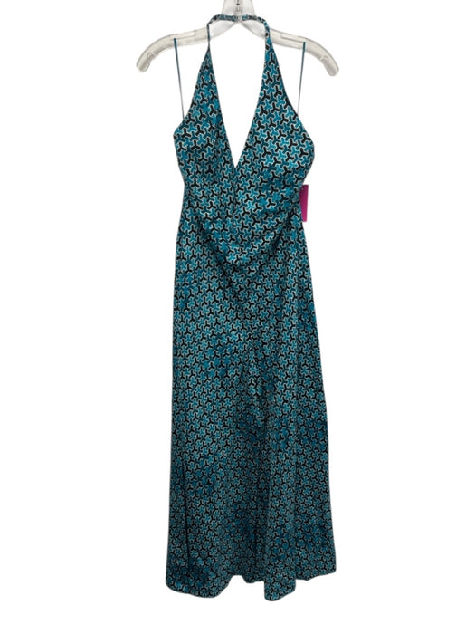 Banana Republic Size 6 Teal, Black & White Viscose & Linen Geometric Jumpsuit Teal, Black & White / 6