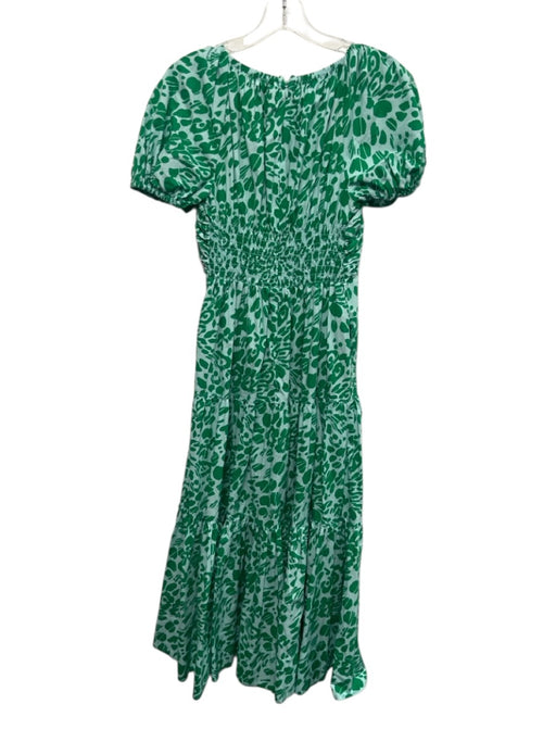La Ligne Size S Green & Light Blue Cotton Abstract Print Short Puff Sleeve Dress Green & Light Blue / S