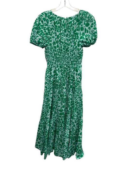 La Ligne Size S Green & Light Blue Cotton Abstract Print Short Puff Sleeve Dress Green & Light Blue / S