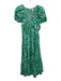 La Ligne Size S Green & Light Blue Cotton Abstract Print Short Puff Sleeve Dress Green & Light Blue / S