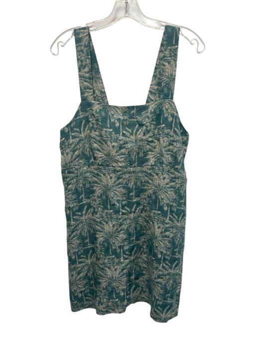 Faherty Size M Teal Blue & Cream White Linen Palm Fronds Print Sleeveless Dress Teal Blue & Cream White / M
