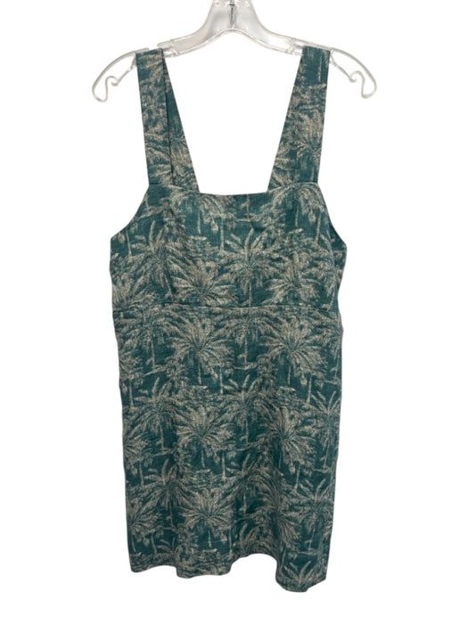 Faherty Size M Teal Blue & Cream White Linen Palm Fronds Print Sleeveless Dress Teal Blue & Cream White / M