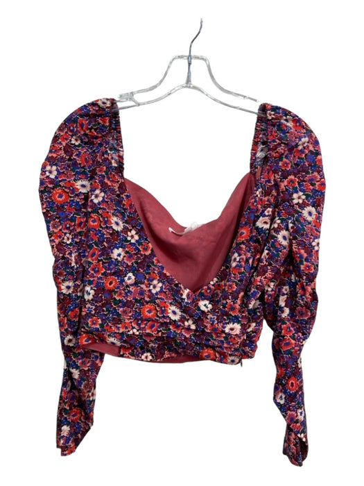 Veronica Beard Size 2 Red, Blue & Mulit Silk Blend floral print V Neck Top Red, Blue & Mulit / 2