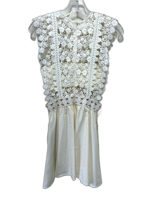 Self-Portrait Size 2 Cream White Cotton Sleeveless Crochet Lace Mini Dress Cream White / 2