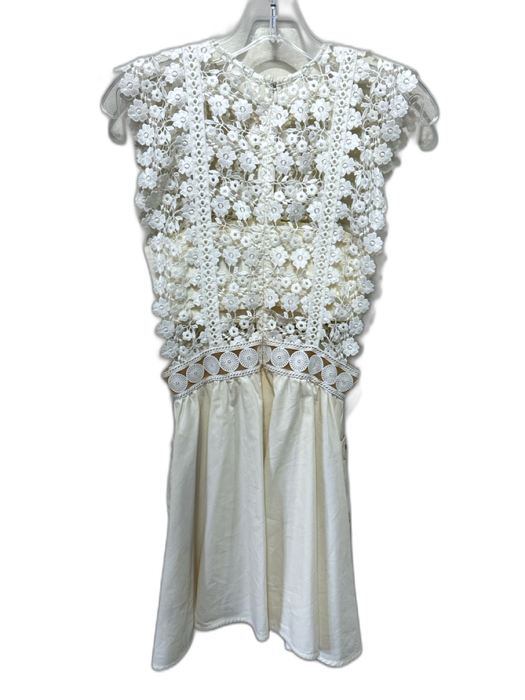 Self-Portrait Size 2 Cream White Cotton Sleeveless Crochet Lace Mini Dress Cream White / 2