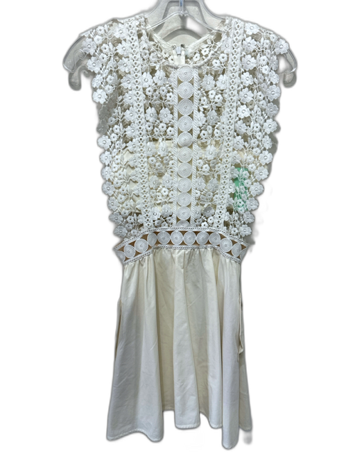 Self-Portrait Size 2 Cream White Cotton Sleeveless Crochet Lace Mini Dress Cream White / 2