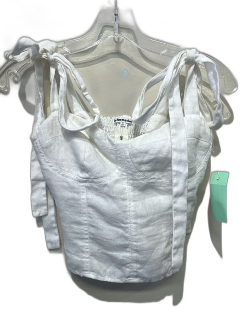 Reformation Size 0 White Linen Sleeveless Smocked Back Shoulder Tie Bustier Top White / 0