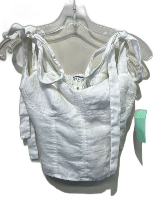 Reformation Size 0 White Linen Sleeveless Smocked Back Shoulder Tie Bustier Top White / 0