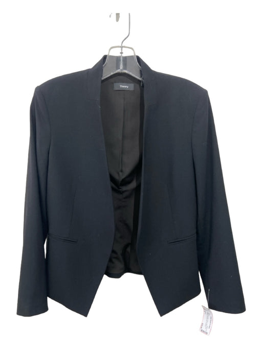 Theory Size 6 Black Wool Blend Blazer Open Front Pockets shoulder pads Jacket Black / 6