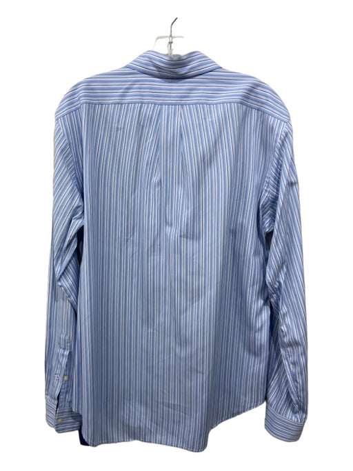 Polo Size 15.5 White & Gray Cotton Striped Button Down Men's Long Sleeve Shirt 15.5