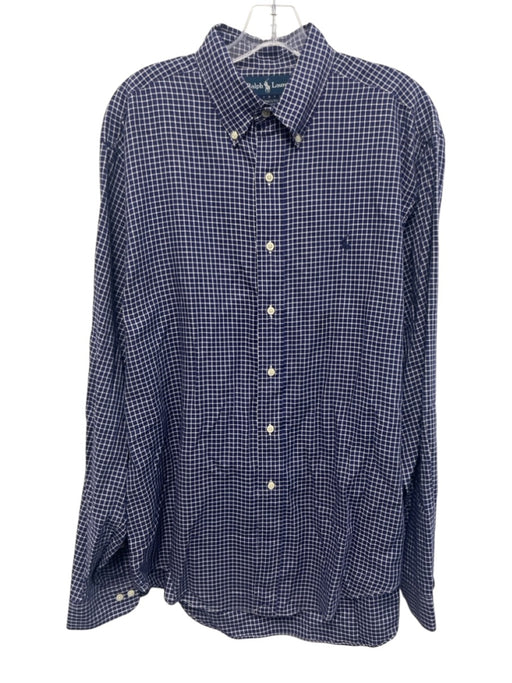 Ralph Lauren Size 16 Blue & White Cotton Grid Button Up Men's Long Sleeve Shirt Blue & White / 16