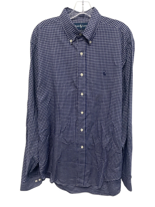 Ralph Lauren Size 16 Blue & White Cotton Grid Button Up Men's Long Sleeve Shirt Blue & White / 16