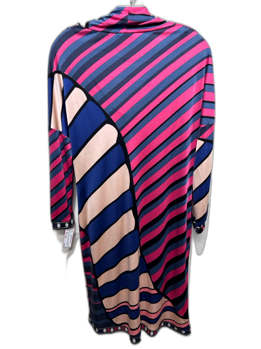 Emilio Pucci Size 14/44 Pink, Blue & Black Silk Striped Boat Neck Cowl Dress Pink, Blue & Black / 14/44