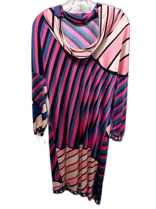 Emilio Pucci Size 14/44 Pink, Blue & Black Silk Striped Boat Neck Cowl Dress Pink, Blue & Black / 14/44