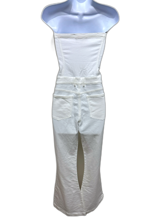 SER.O.YA Size L White Cotton Blend Zip Up Flare Leg Strapless Denim Jumpsuit White / L