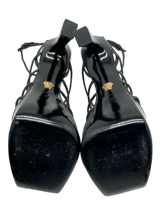 Versace Shoe Size 37 Black Leather Cage Platform Square Toe Ankle Buckle Pumps Black / 37