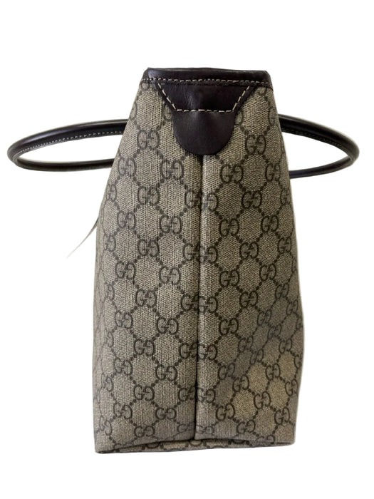 Gucci Beige & Brown Leather Monogram Canvas Stripe Detail Tote Bag