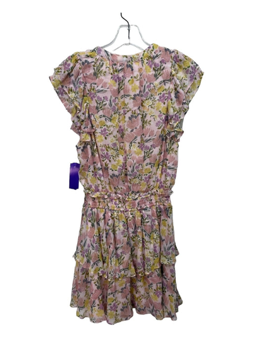 Yumi Kim Size L Pink & Multi Viscose Floral Round Split Neck Elastic Waist Dress Pink & Multi / L