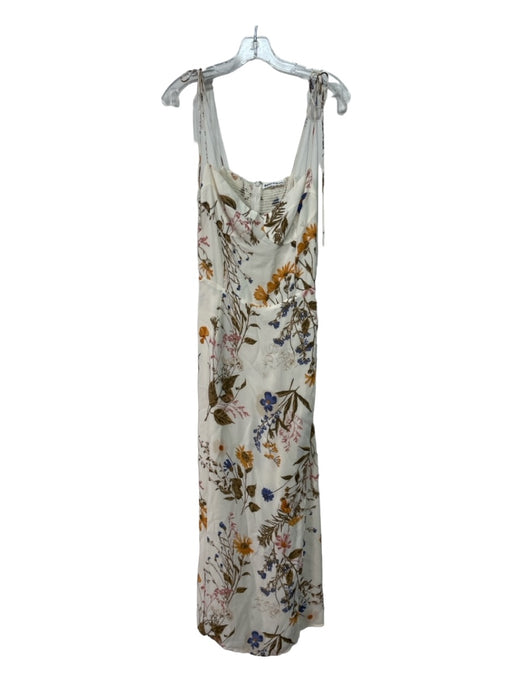 Reformation Size 8 White & Multi Viscose Floral Spaghetti Strap Midi Dress White & Multi / 8