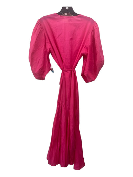 Rhode Size S Bright Pink Cotton Wrap Puff 1/2 Sleeve Midi Dress Bright Pink / S