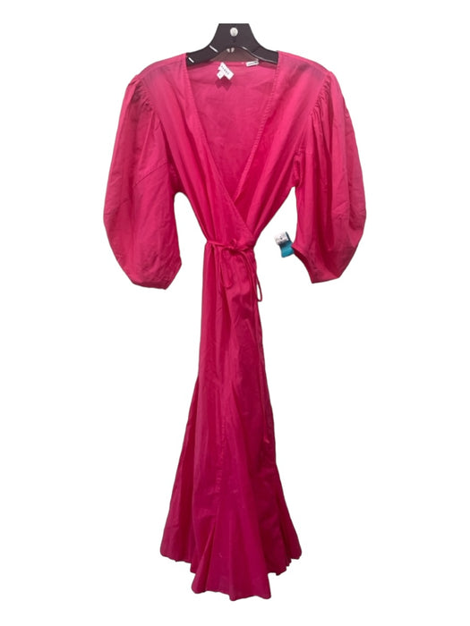 Rhode Size S Bright Pink Cotton Wrap Puff 1/2 Sleeve Midi Dress Bright Pink / S