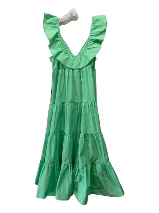 J Crew Size 6 Bright Green Polyester V Neck Ruffle Sleeveless Tiered Dress Bright Green / 6