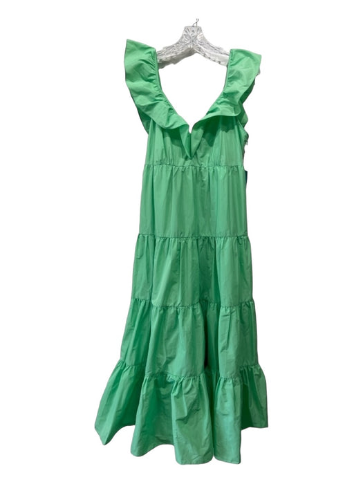 J Crew Size 6 Bright Green Polyester V Neck Ruffle Sleeveless Tiered Dress Bright Green / 6