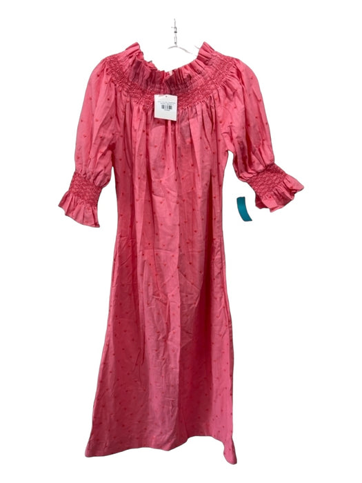 Dondolo Size S Pink & Red Cotton Heart Embroidered Smocked Neck Midi Dress Pink & Red / S