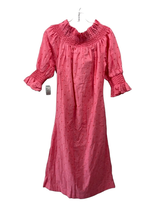 Dondolo Size S Pink & Red Cotton Heart Embroidered Smocked Neck Midi Dress Pink & Red / S